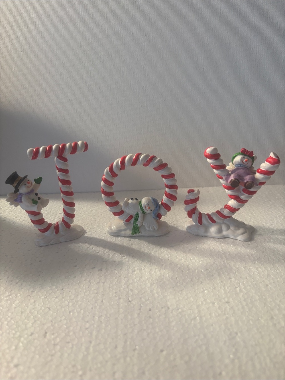 JOY Candy-Cane Snowman Holiday Figurines - Red & White